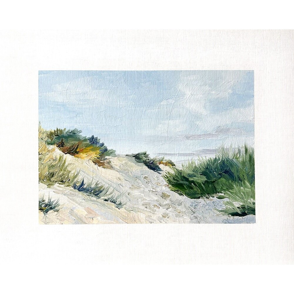 8x10 Original Oil Landscape Painting Seascape Dunes Coastal Art Blue Sky Signed